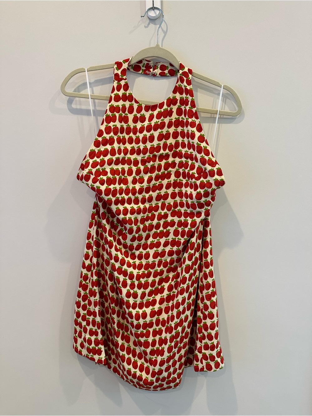 Reformation Cream Halter Camisole with red tomato Print